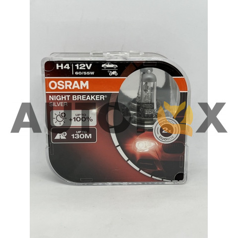 Osram Night Breaker Silver H4 +100% 60\55W 12V (2шт комплект)64193nbs-hcb Лампа галоген